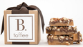 B. Toffee 4oz toffee candies in a kraft box, chocolate and candy treat from B. Toffee & Treats, neatly arranged in the box.