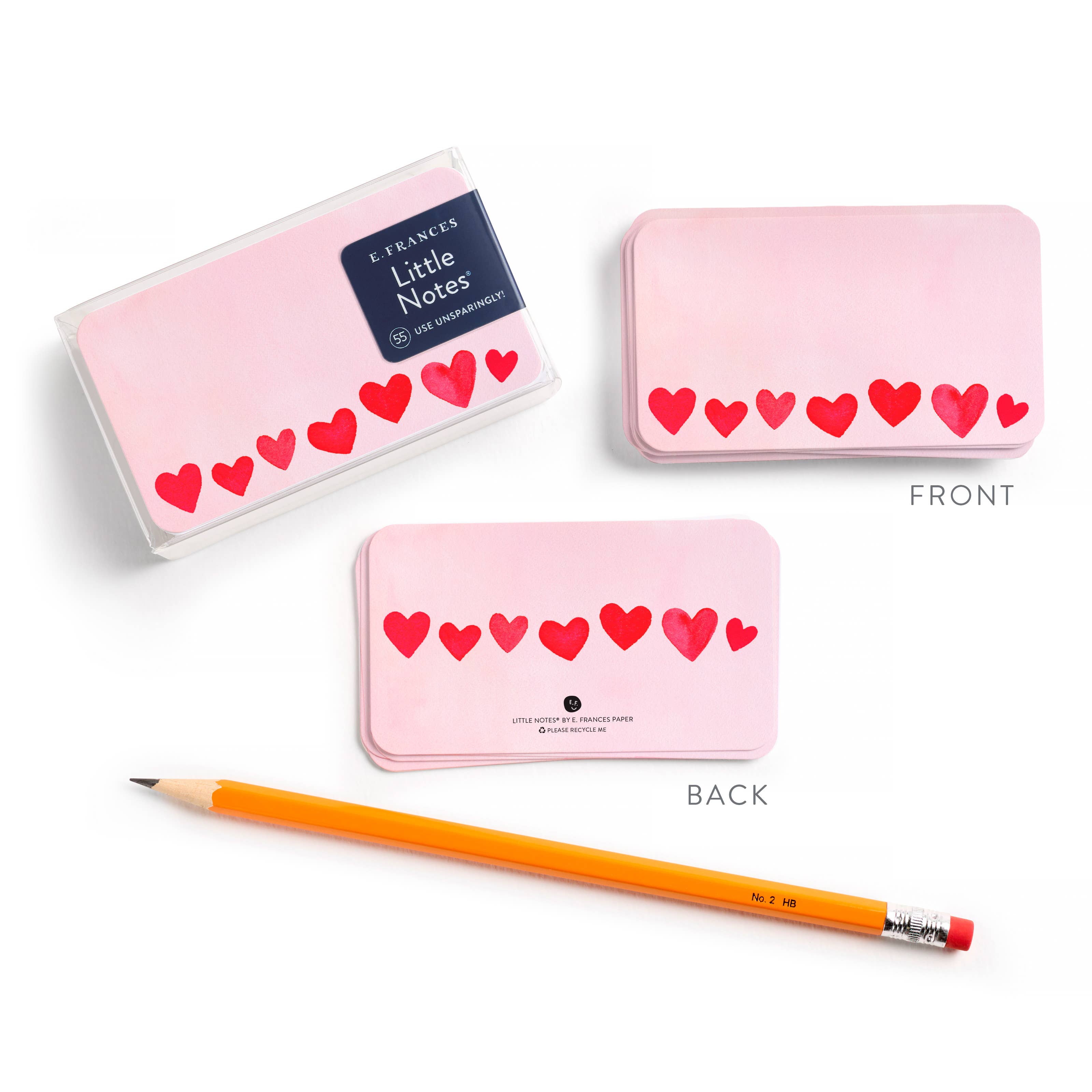 E. Frances Mini Hearts Blush Little Notes paper in blush pink with small heart designs, perfect for writing notes or messages.