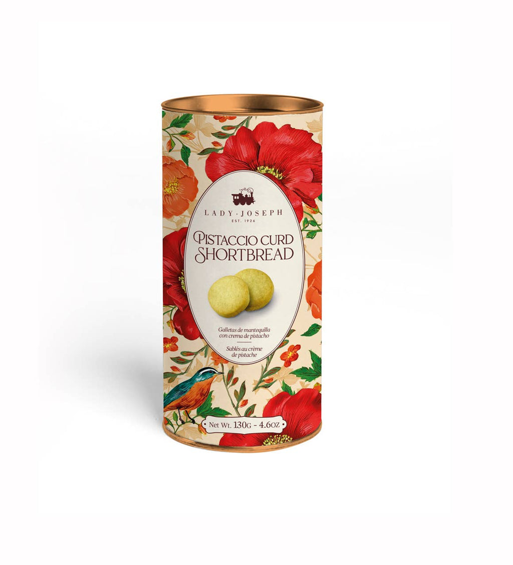 Lady Joseph butter cookies filled with pistachio cream, featuring a golden-brown exterior and creamy green pistachio filling.