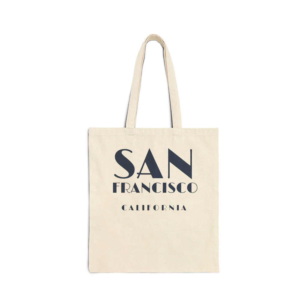San Francisco, California Tote Bag.  Navy writing on Canvas Market Tote