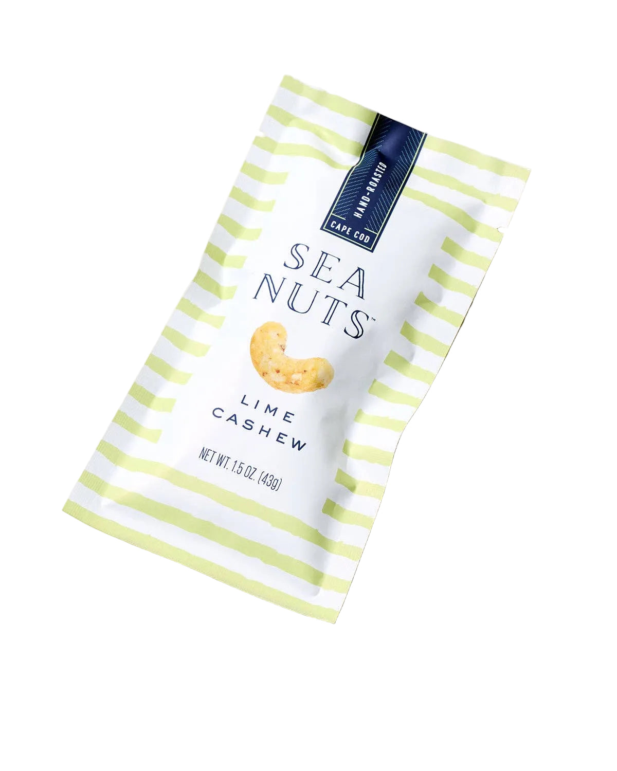 Sea Nuts Lime Cashews, a bowl of crunchy nuts coated with lime flavor, showcasing fresh Sea Nuts brand cashew nuts on a white background.