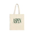 Beige tote bag with 'ASpen Colorado' text on a white background