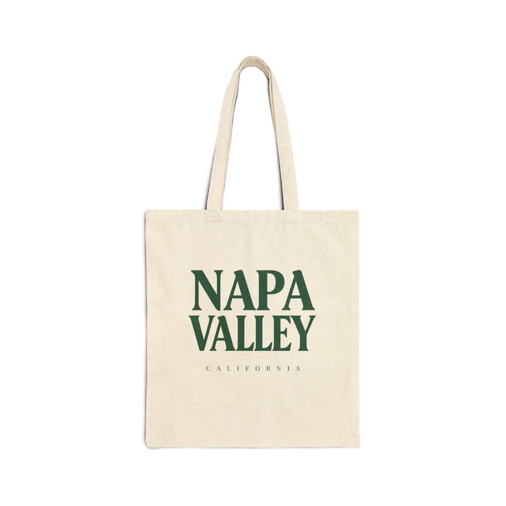 Beige tote bag with 'Napa Valley California' text on a white background
