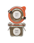 Jar of 'Sous Salt' with a white label on a white background