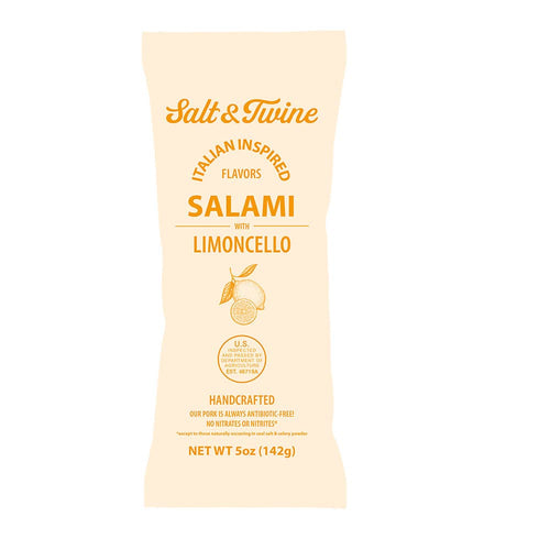 Packaged salami with limoncello flavor on a white background