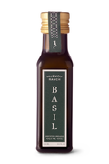 A 1.4 fl oz glass bottle of McEvoy Ranch Organic Basil Olive Oil, featuring a dark green label with white text and a gold screw cap, shown on a white background.