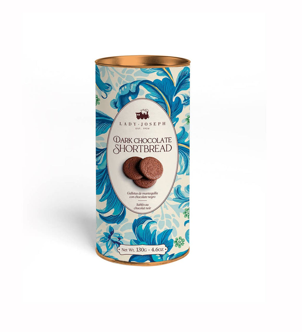 Lady Joseph dark chocolate shortbread cookies on a plate, showcasing rich chocolate flavor and crumbly texture.