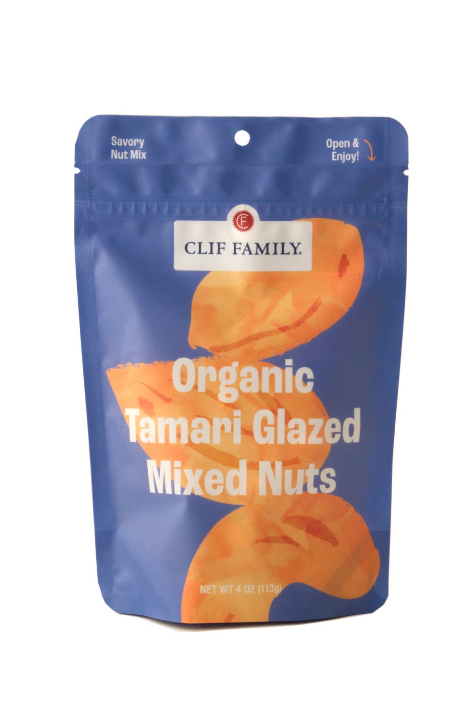 Clif Family Organic Tamari Glazed Mixed Nuts packaging on a white background