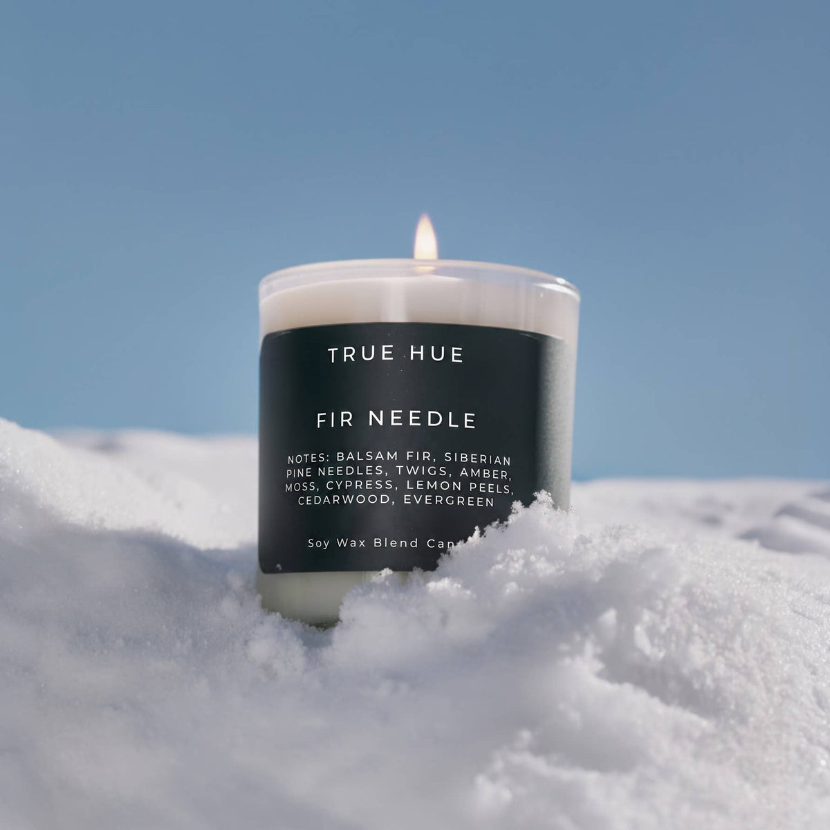 True Hue Fir Needle Mini Candle with realistic fir needle design, perfect for cozy home decor and seasonal ambiance.