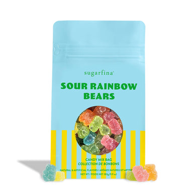 Sugarfina Sour Rainbow Bears candy mix bag with colorful, bear-shaped sour gummies in a vibrant candy assortment.