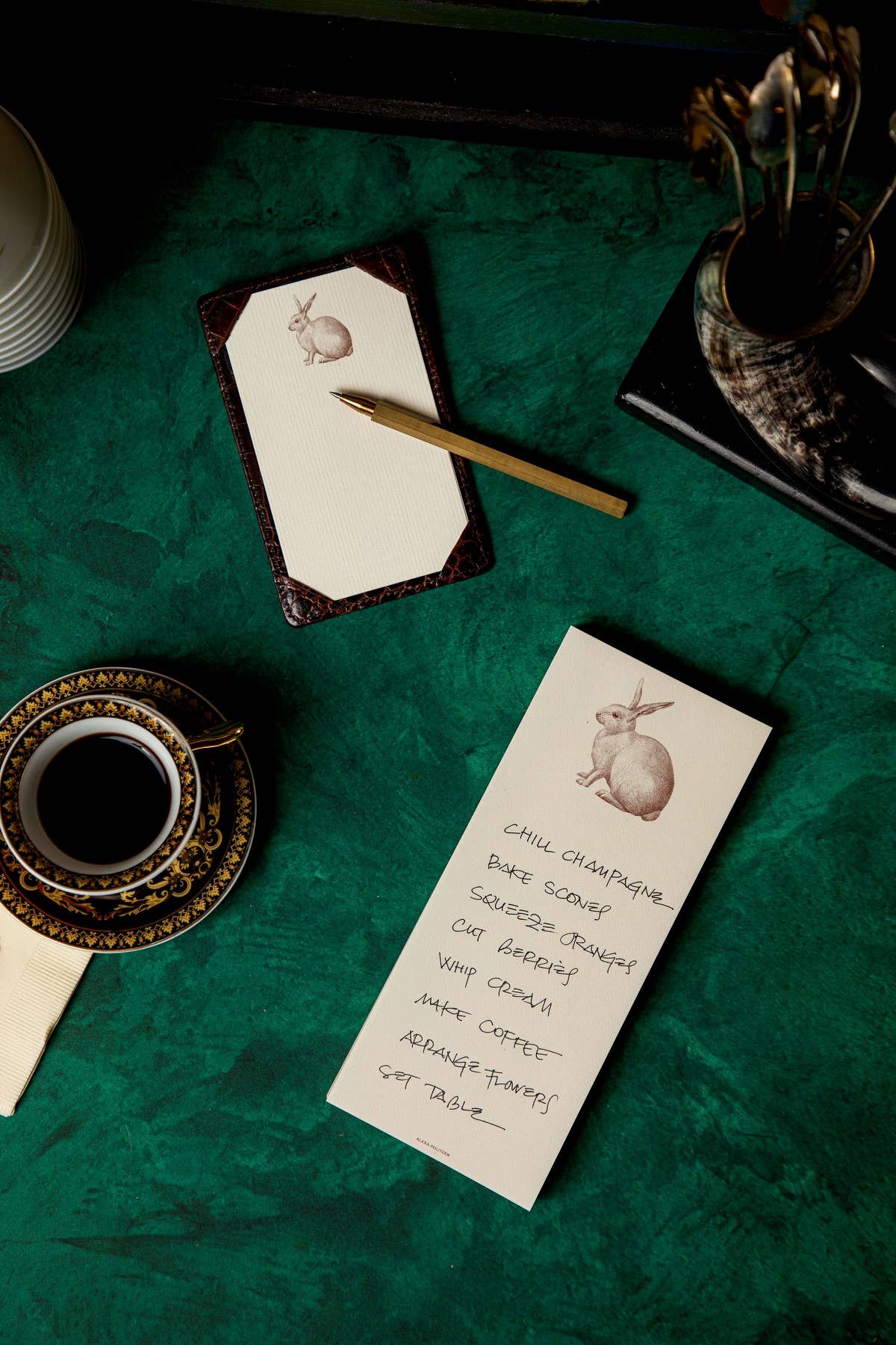 Alexa Pulitzer Rabbit Long Pad paper with detailed rabbit illustration, featuring a sleek, elongated design for writing or note-taking.