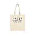 Beige tote bag with 'Santa Barbara California' text on a white background
