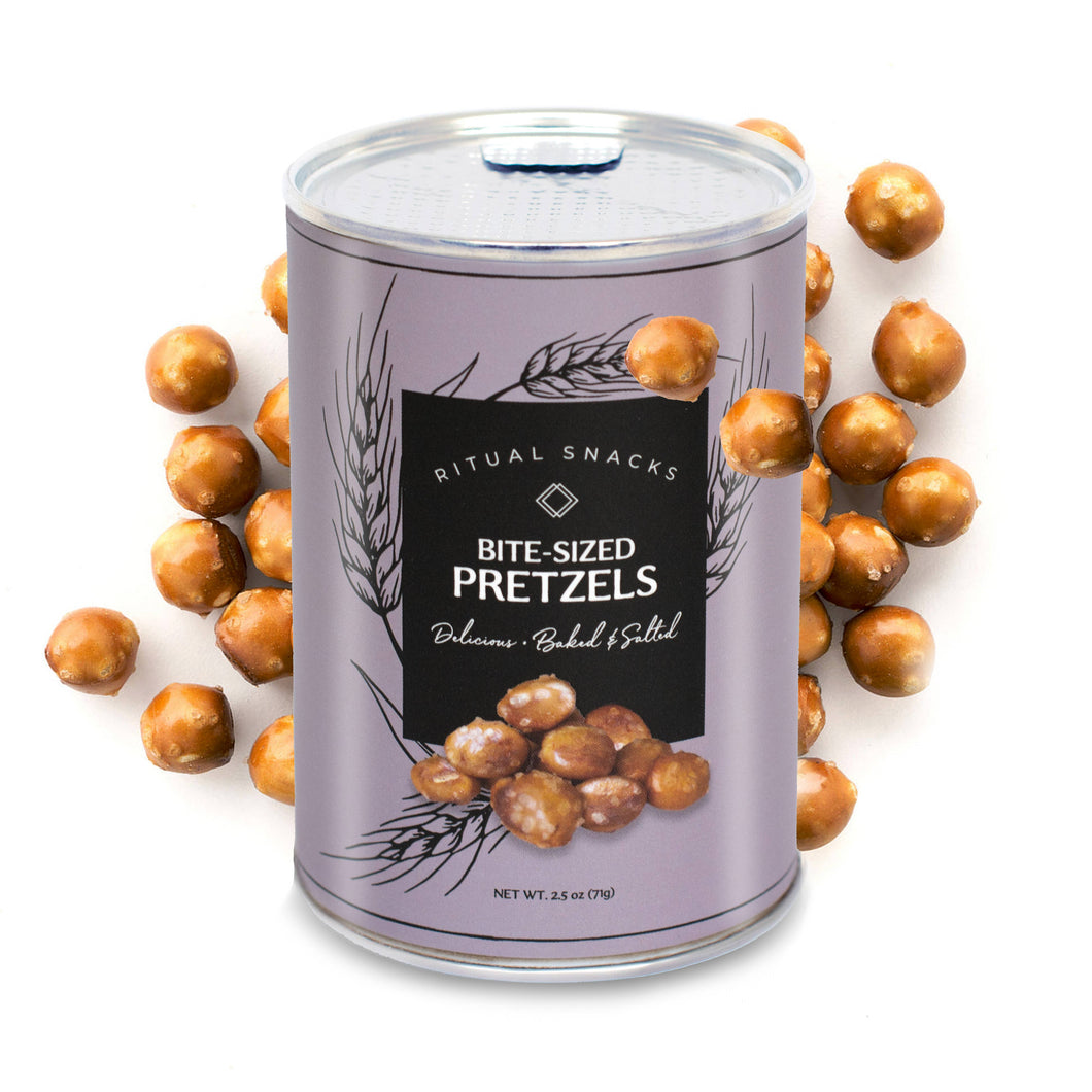 In-Room Plus Ritual Snacks bite-sized pretzels on a white plate, showing golden, crunchy pretzels perfect for snacking.
