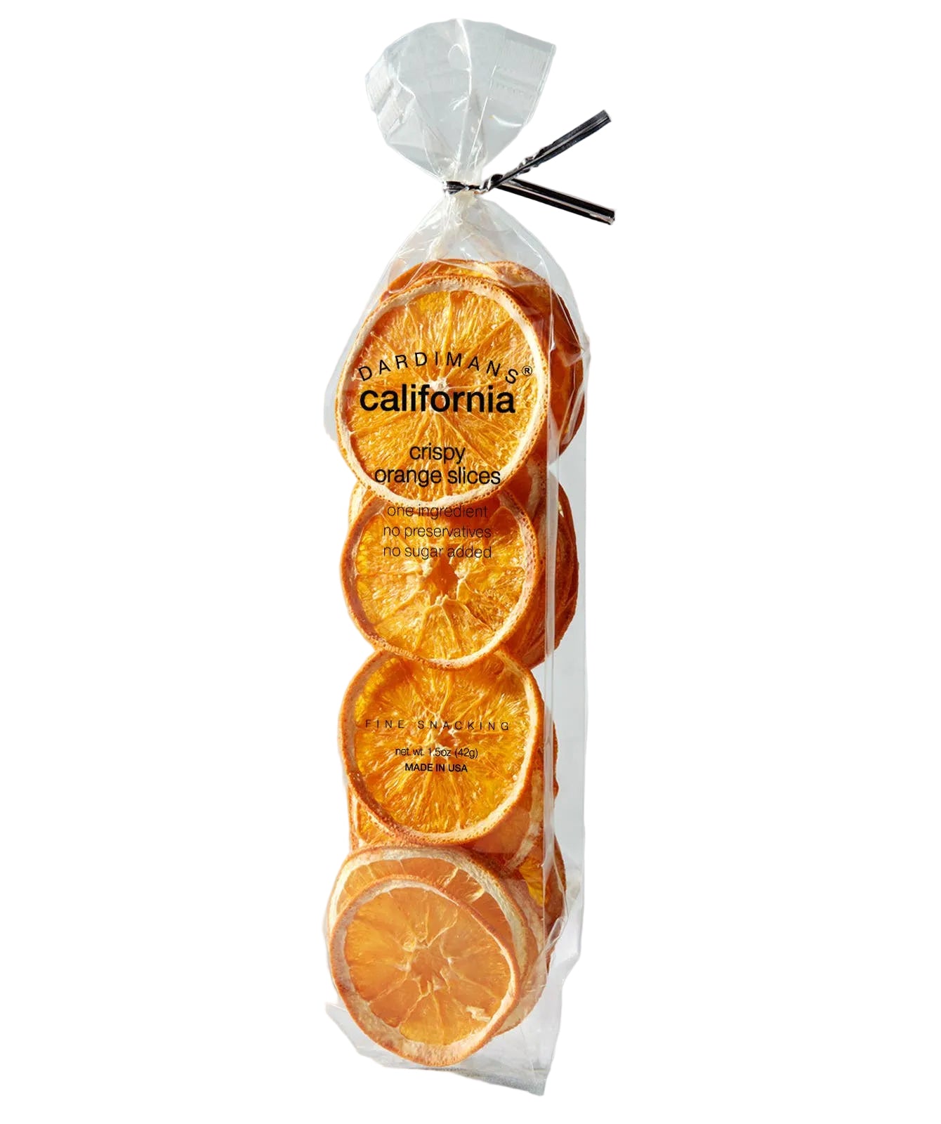 Packaged orange slices with 'Dardimania California' branding on a light gray background