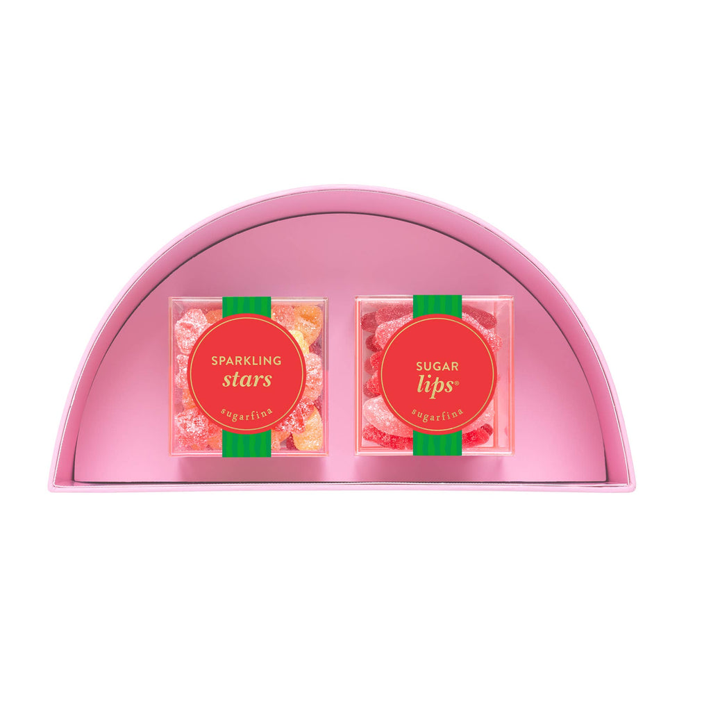 Sugarfina Watermelon 2-piece bento box with colorful watermelon-shaped chocolates and candies in a sleek gift box.