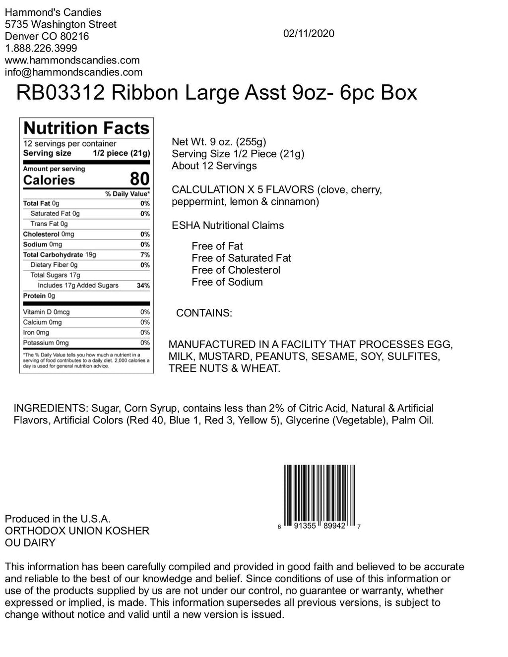 Classic Candy - Mini Ribbons - Flavor Asst - 9 oz Gift Box