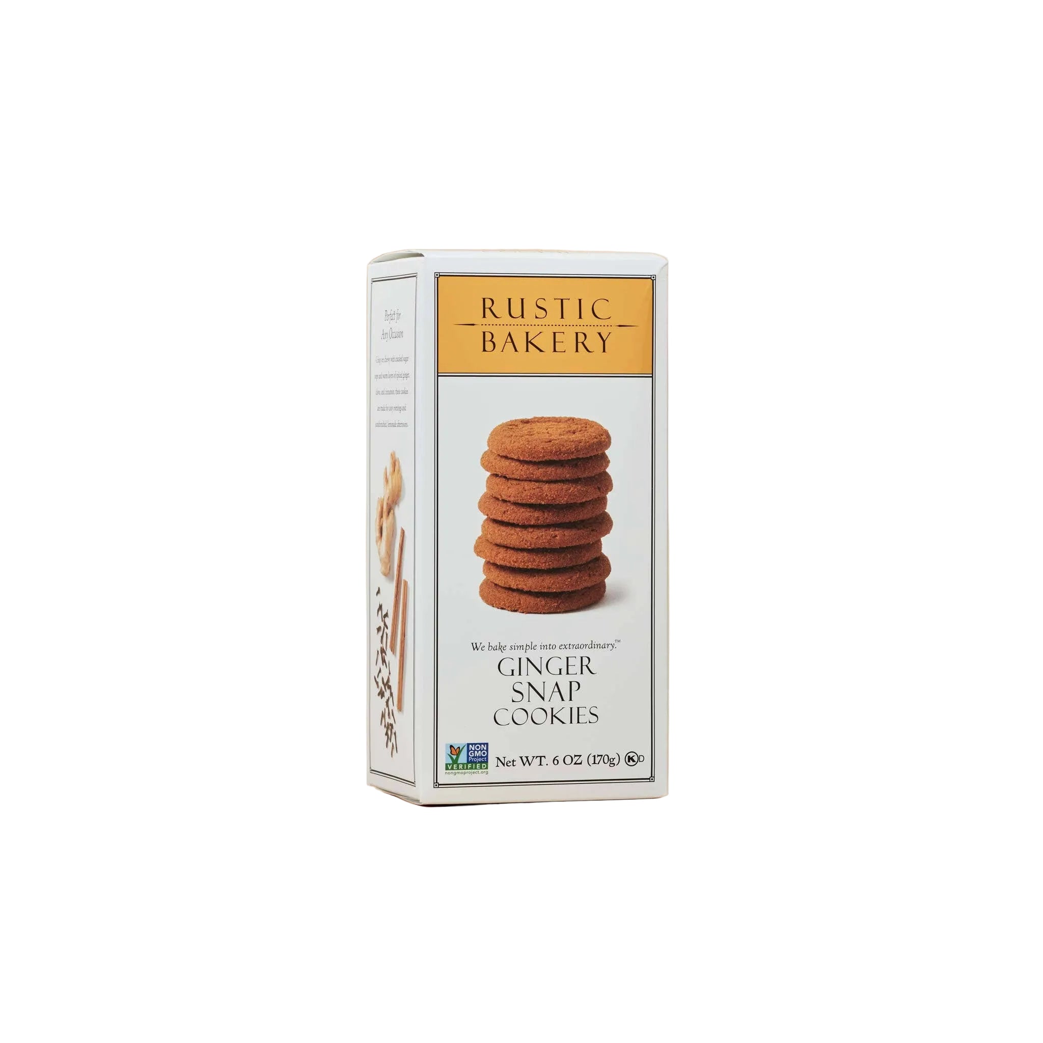 Rustic Bakery Ginger Snap Cookies arranged on a plate, showcasing their spicy, crispy texture and warm, golden-brown color.