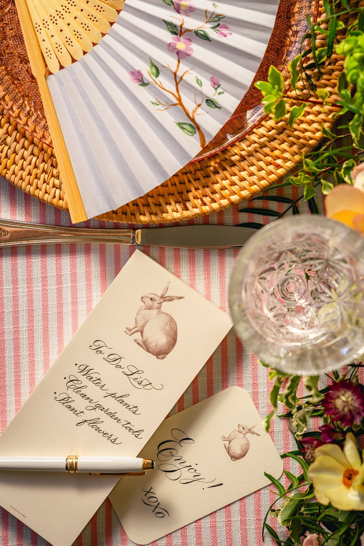 Alexa Pulitzer Rabbit Long Pad paper with detailed rabbit illustration on white background, ideal for writing or note-taking.