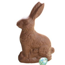 Bissinger's chocolate solid bunny candy with smooth, dark chocolate surface and detailed bunny shape for festive occasions