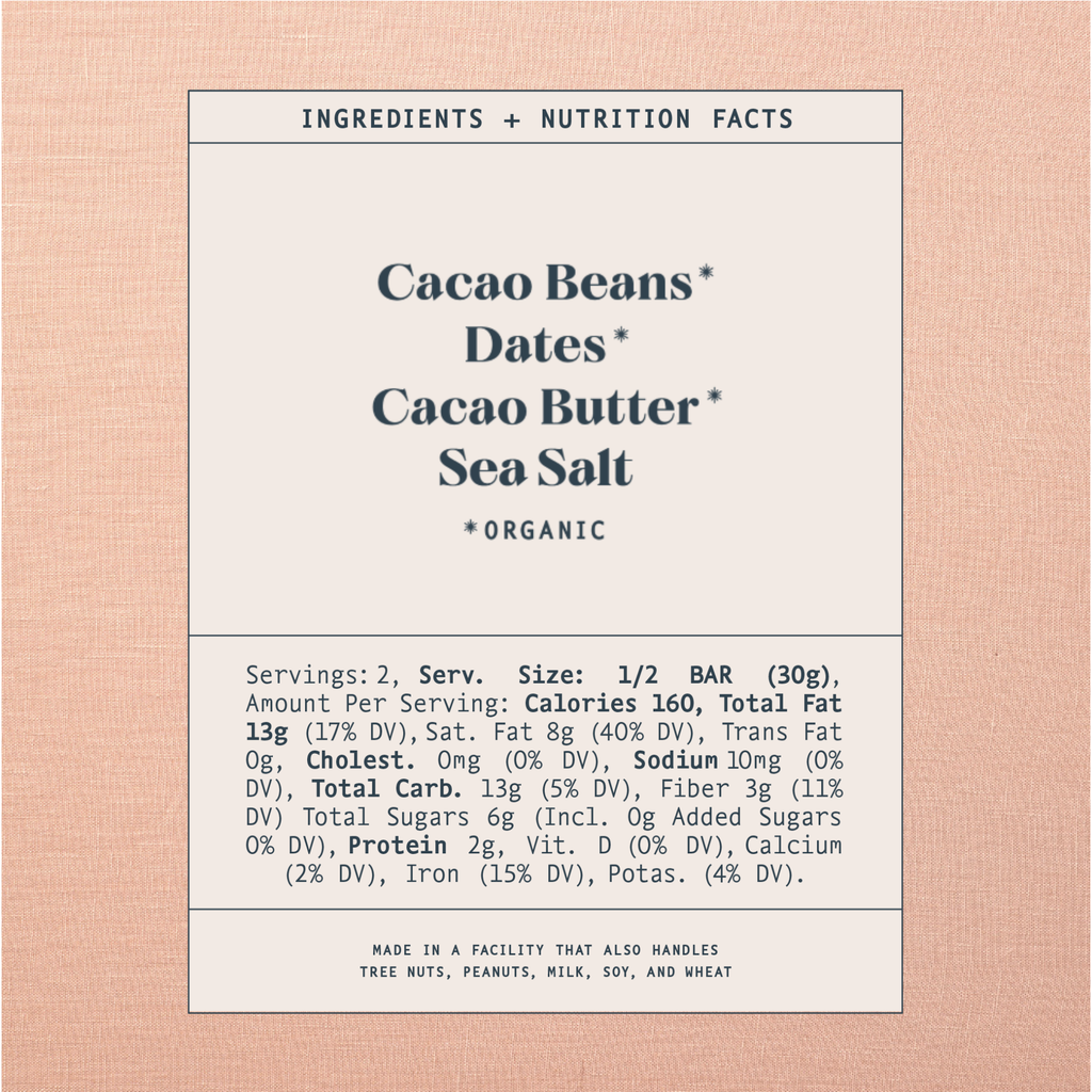 Nutrition facts label for a product with ingredients on a pink background