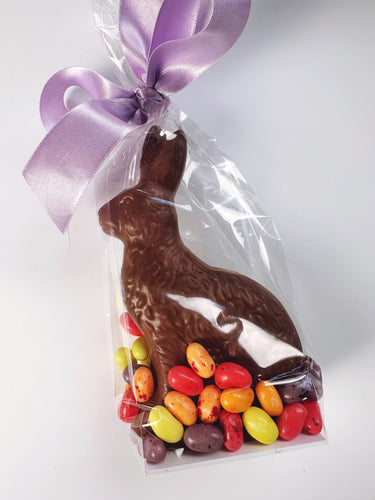 Bissinger's Chocolate Solid Bunny candy in detailed brown chocolate, shaped like a bunny with textured surface and smooth finish.