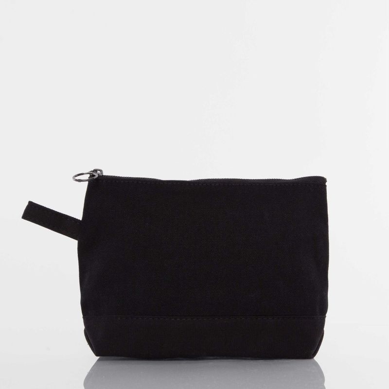 Black pouch with a zipper on a white background