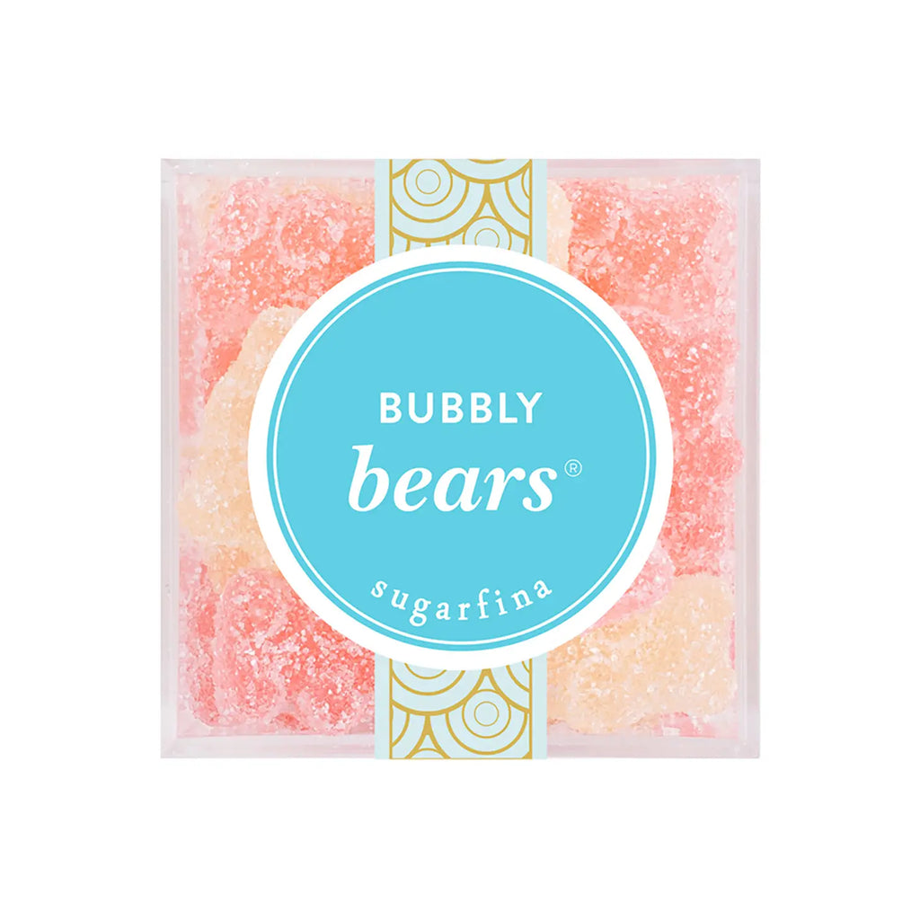 Sugarfina Bubbly Bears wrapped candies in a clear box, set of 20 colorful chocolate and candy cubes.