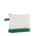 White pouch with green bottom section on a white background