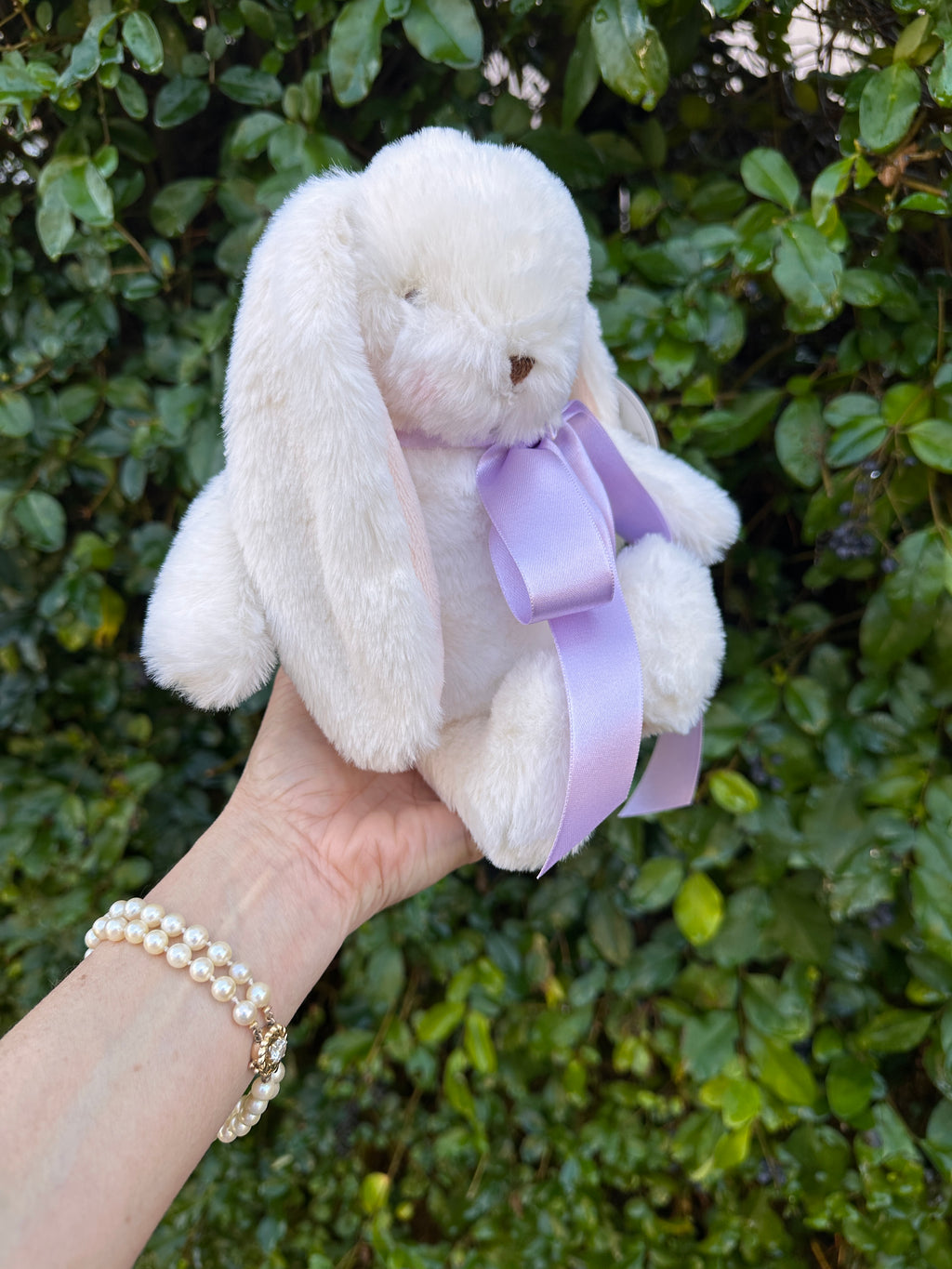 Soft 8-inch Wee Nibble Cream Bunny Plush stuffed animal by Bunnies By the Bay, featuring a cuddly cream-colored bunny with floppy ears.