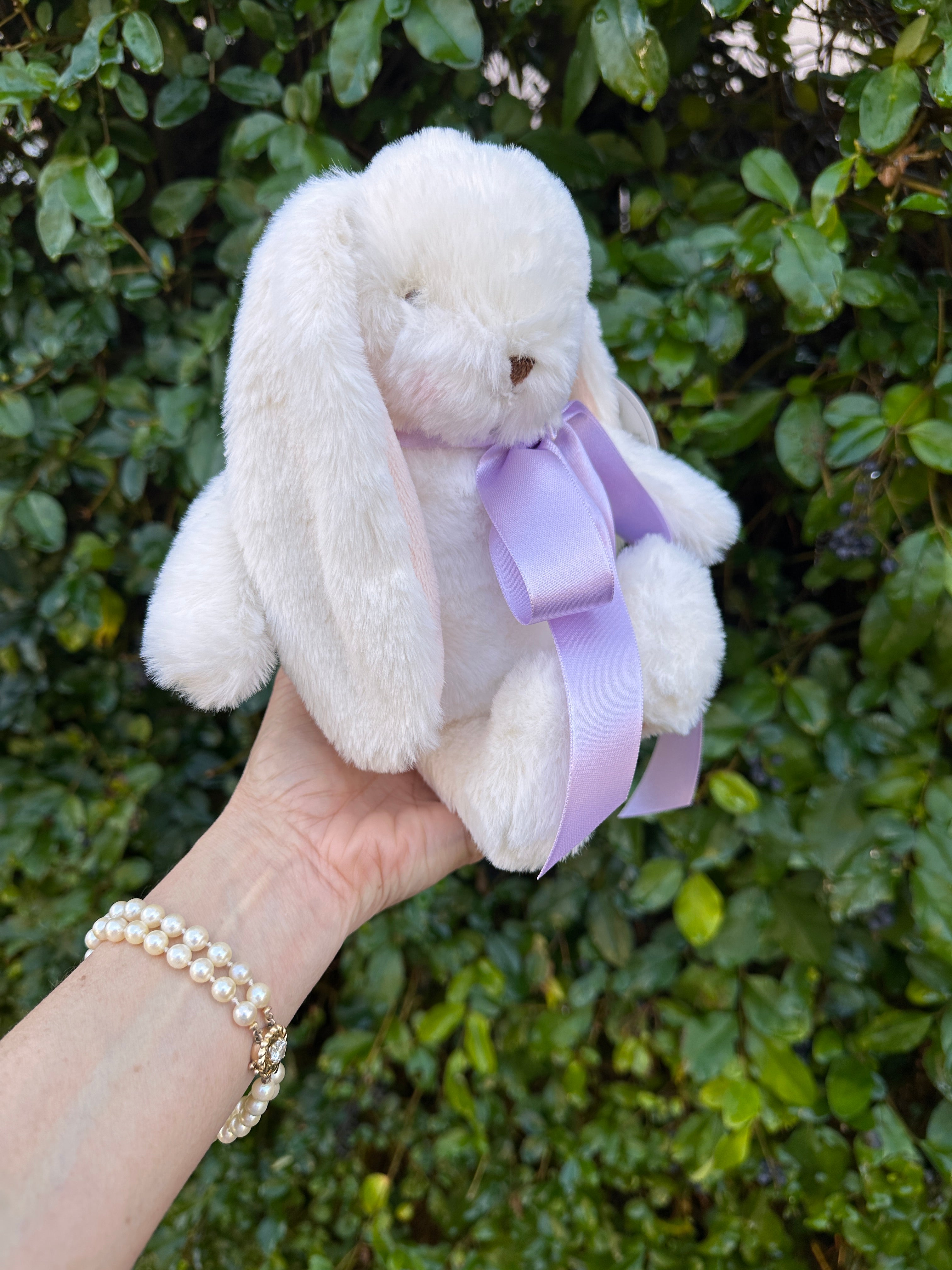 Soft 8-inch Wee Nibble Cream Bunny Plush stuffed animal by Bunnies By the Bay, featuring a cuddly cream-colored bunny with floppy ears.