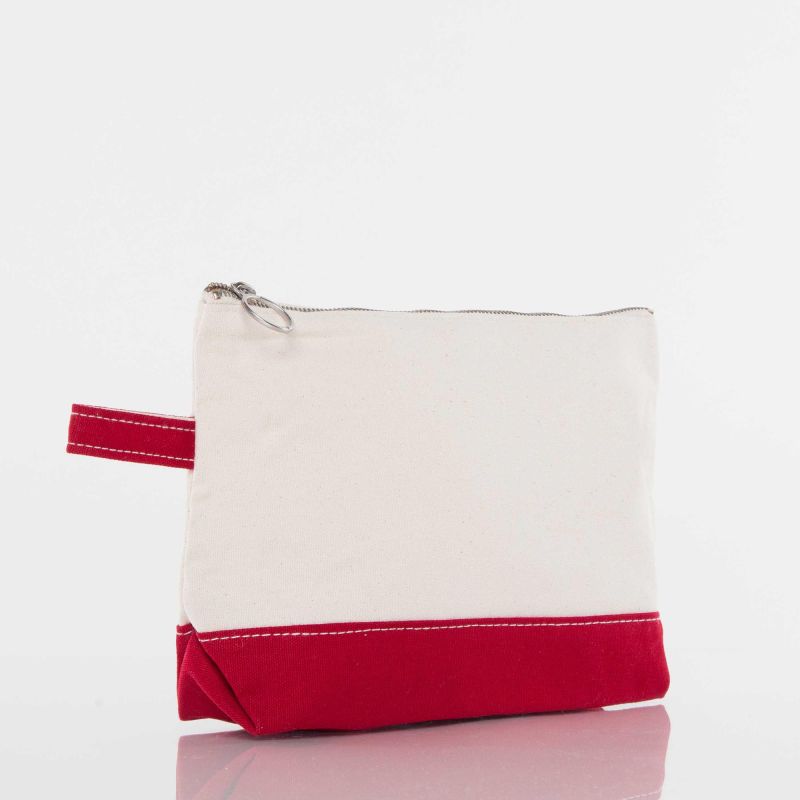 White and red pouch with a zipper on a white background