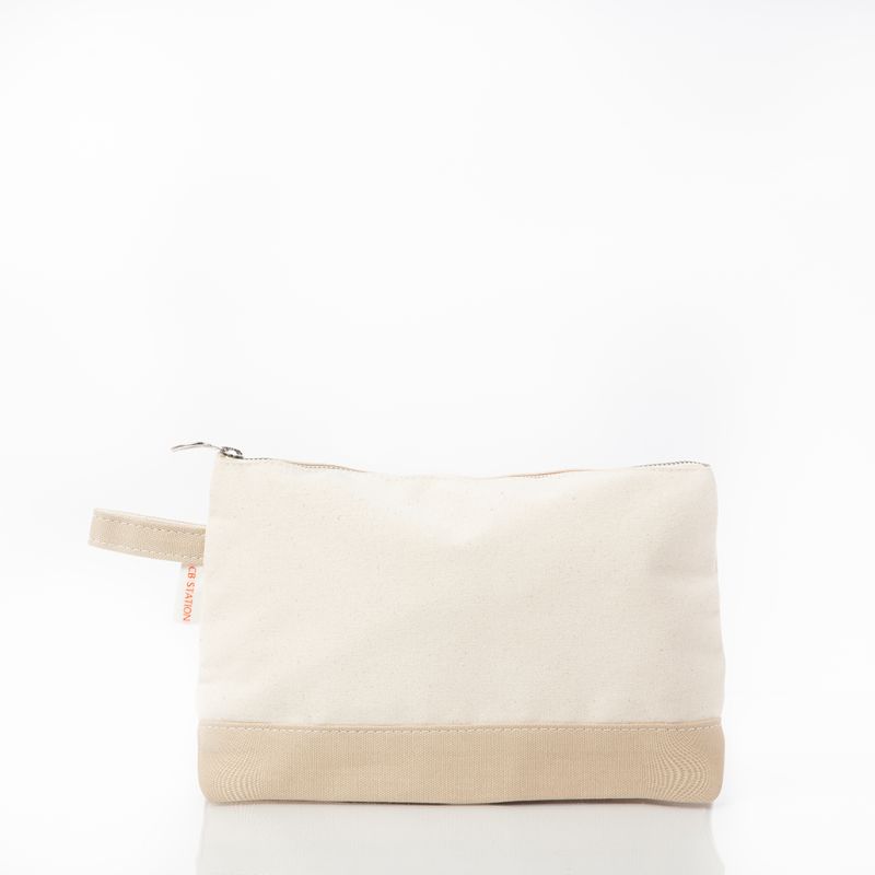 Beige and white pouch on a white background
