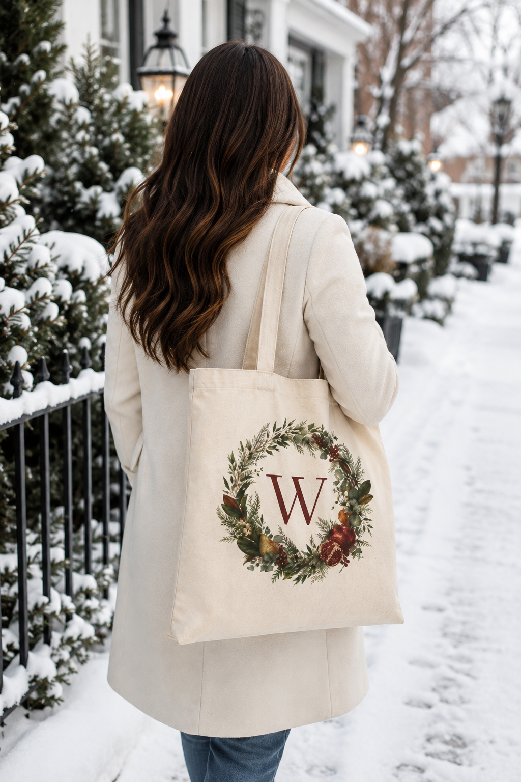 Personalized Holiday Wreath Tote Bag