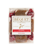 Béquet caramel candy in a clear package with a white background