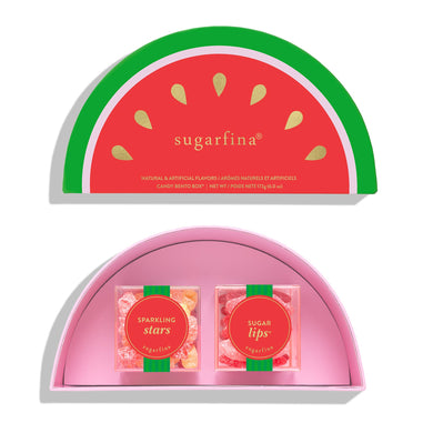 Sugarfina Watermelon 2-piece bento box with colorful watermelon-shaped candies inside, perfect for a sweet escape.