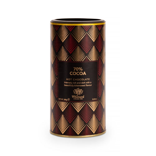 Whittard of Chelsea 70% hot chocolate snack in a package, rich dark chocolate flavored treat for indulgent snacking.