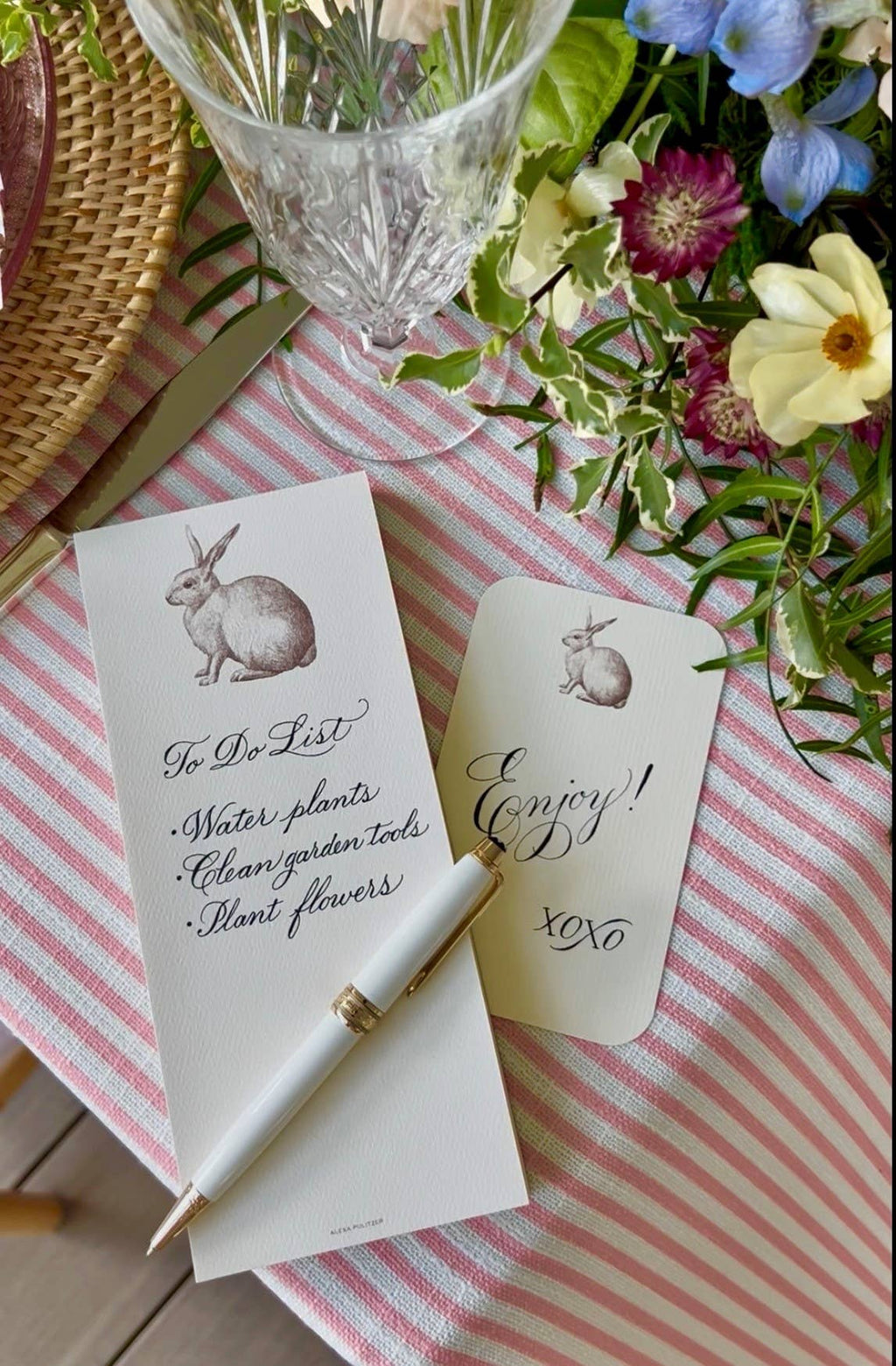 Alexa Pulitzer Rabbit Long Pad paper with detailed rabbit illustration and soft pastel colors, designed for note-taking and journaling.
