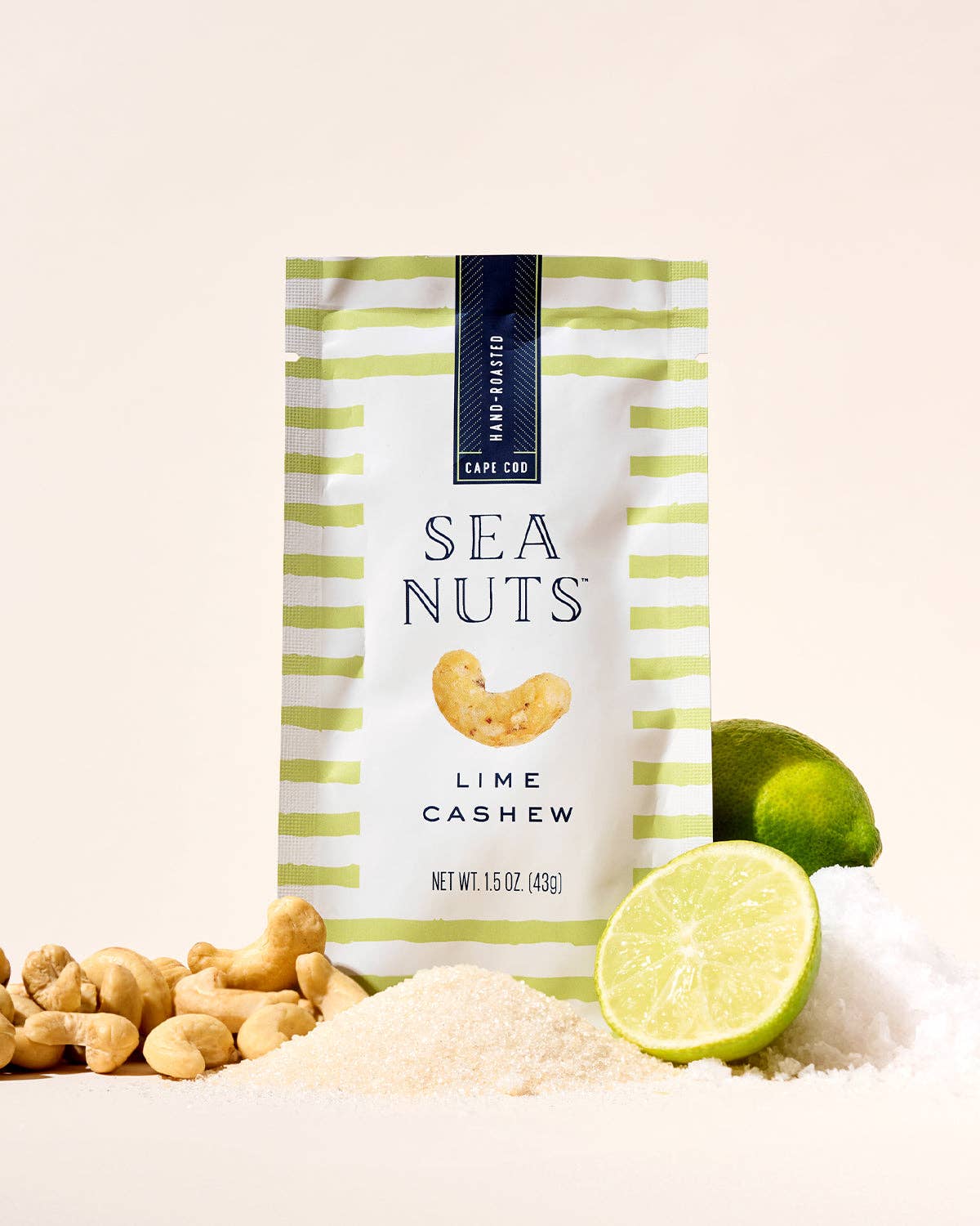Sea Nuts Lime Cashews in a bowl, showing crunchy nuts coated with lime flavor, fresh and appetizing for nut lovers.