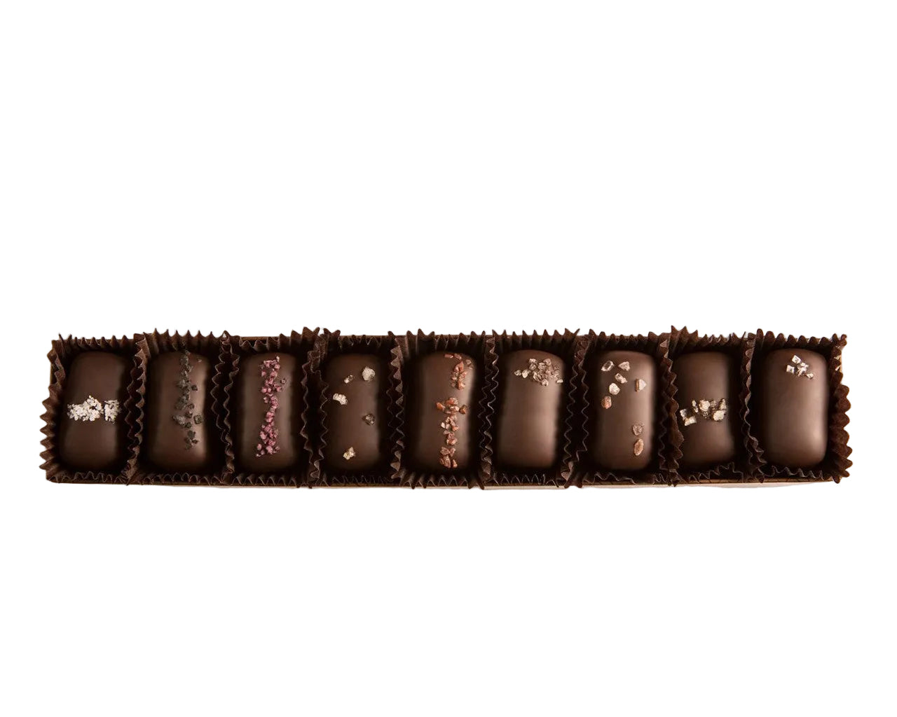Set of 10 Lula's Sea Salt Chocolates from Poppins & Post, featuring artisanal chocolates with sea salt for welcome gifts and favors.