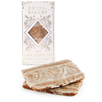 Rustic Bakery mini gingerbread cookies shaped as tiles with festive gingerbread spices and icing details.